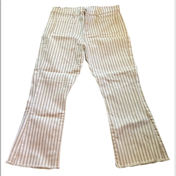 Loft Made and Love High Waist Flare Crop Stripe Pants size 14 NWOT - Picture 1 of 11